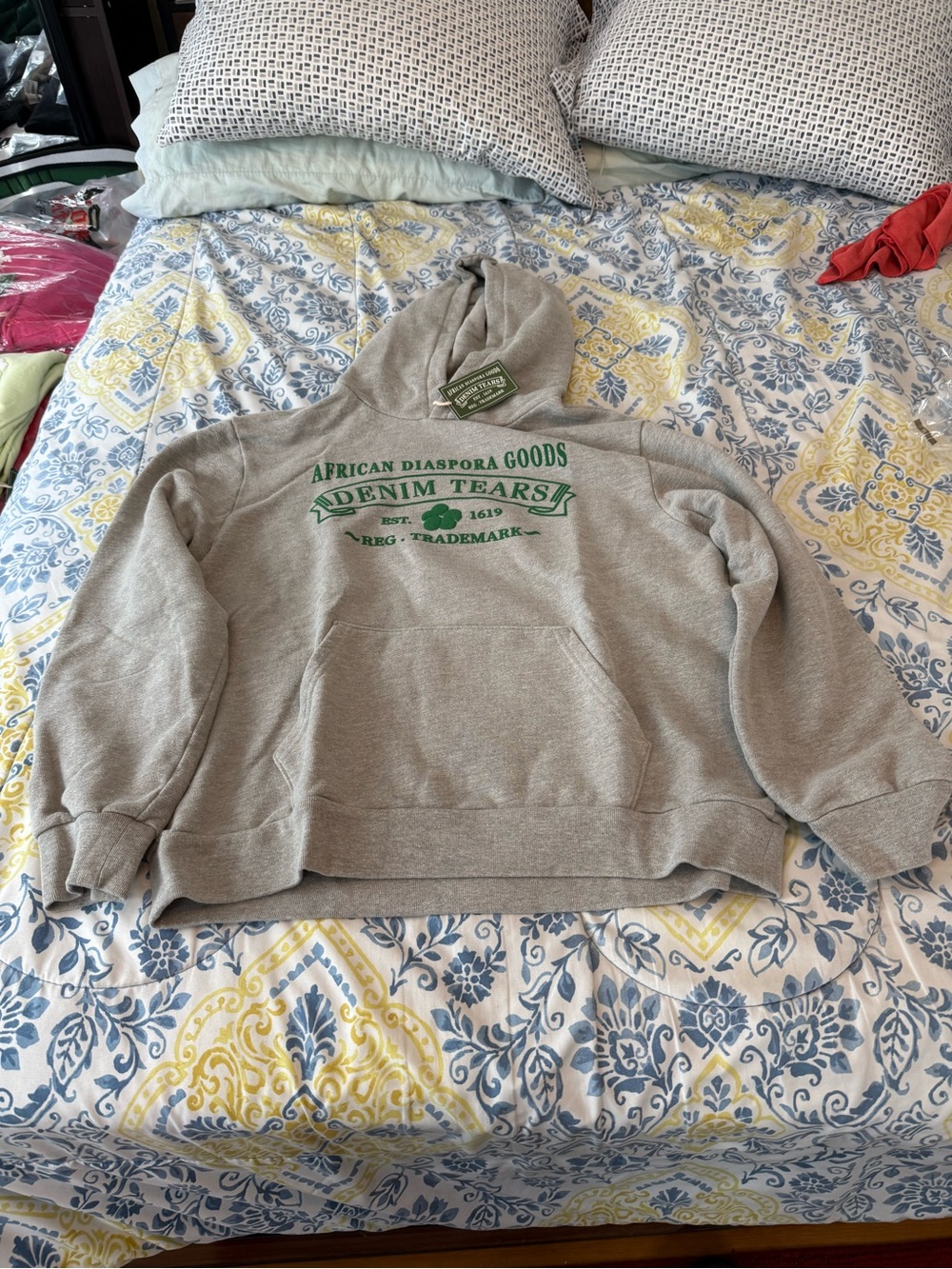DENIM TEARS Grey ADG Men’s Fleece Hoodie Size XL